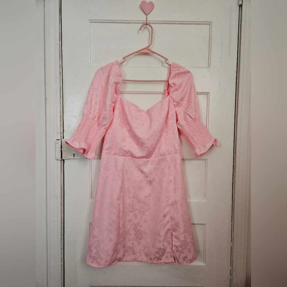 Pink Floral Dress with Puff Sleeves